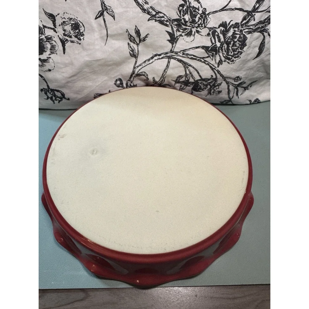 Rae Dunn Farmhouse Baking Spirits Bright Pie Plate Fluted Red Christmas 9.5